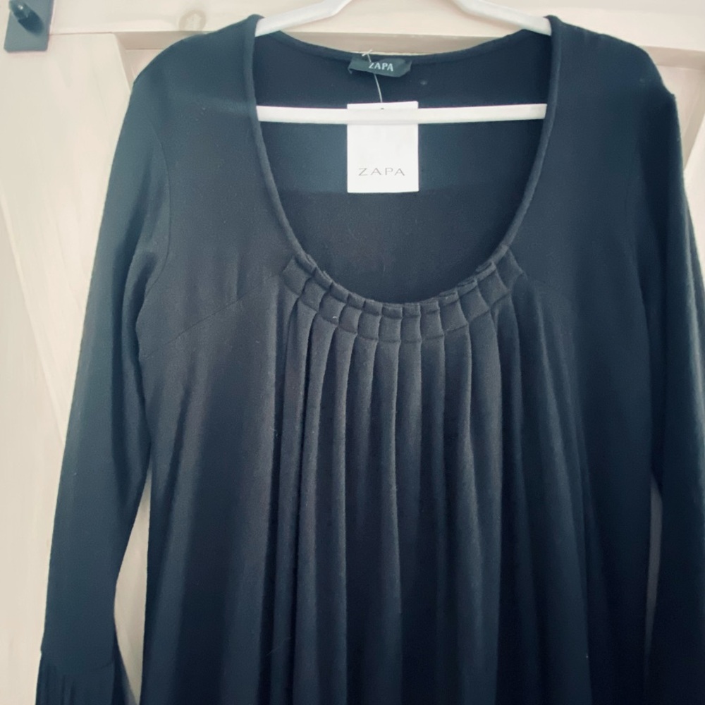 Zapa Preppy black woman long sleeve knee high dress Size L Goth